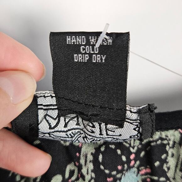 Angie Black Pink Floral BOHO Mini Dress With Pockets Size Large Dolman Sleeve - Picture 8 of 9